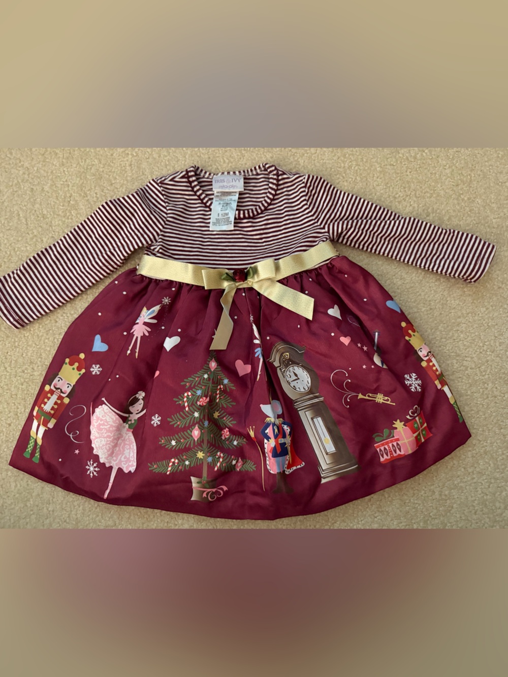 iris & ivy Burgundy and White Striped dress with bloomers